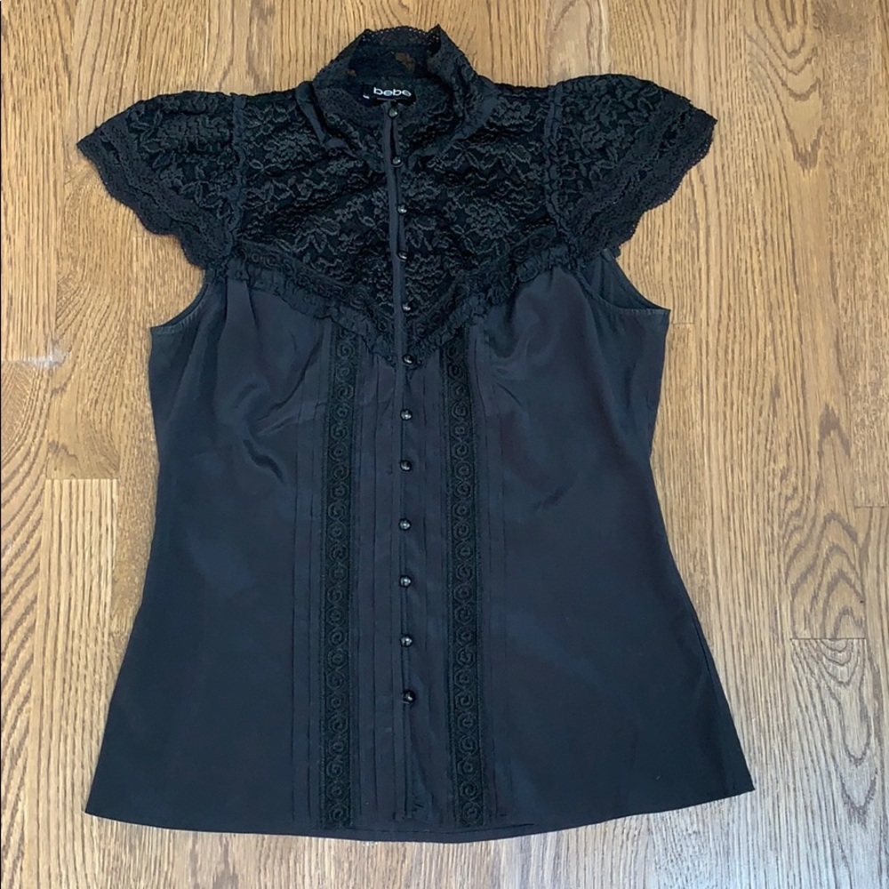 EUC Bebe black lace Victorian top